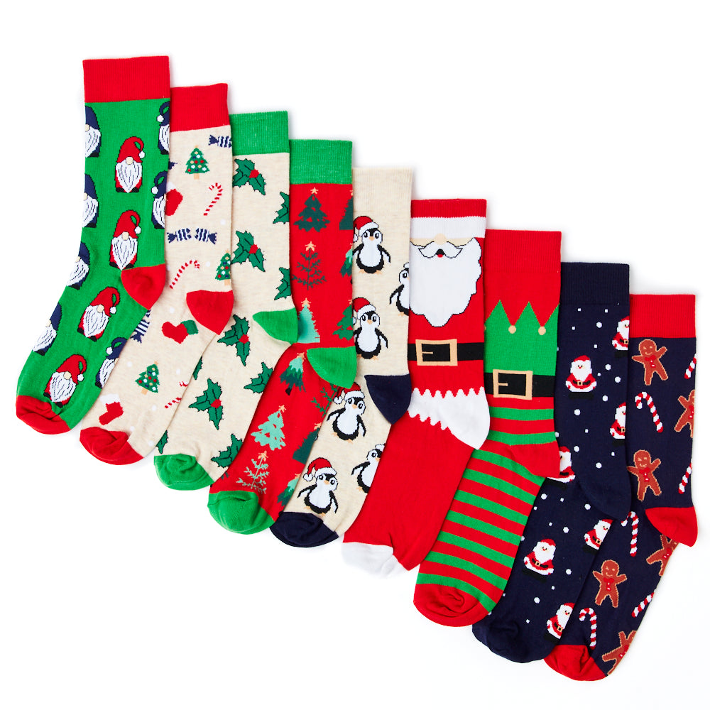 Unisex 9 Day Advent Calendar Socks Gift Set